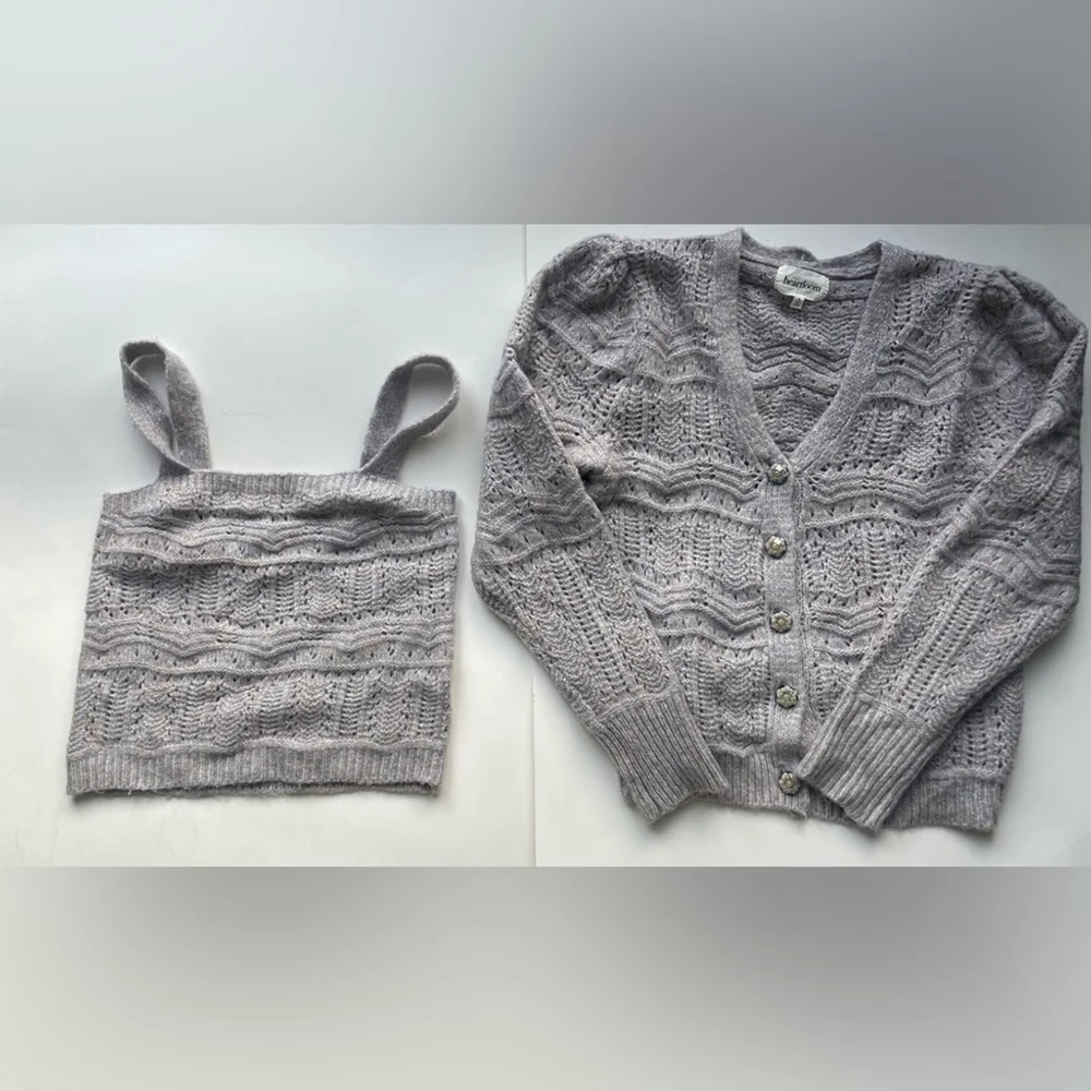 Heartloom Grey Lavender Knit 2-Piece Set sweater cardigan Size Small co ord - Picture 10 of 11